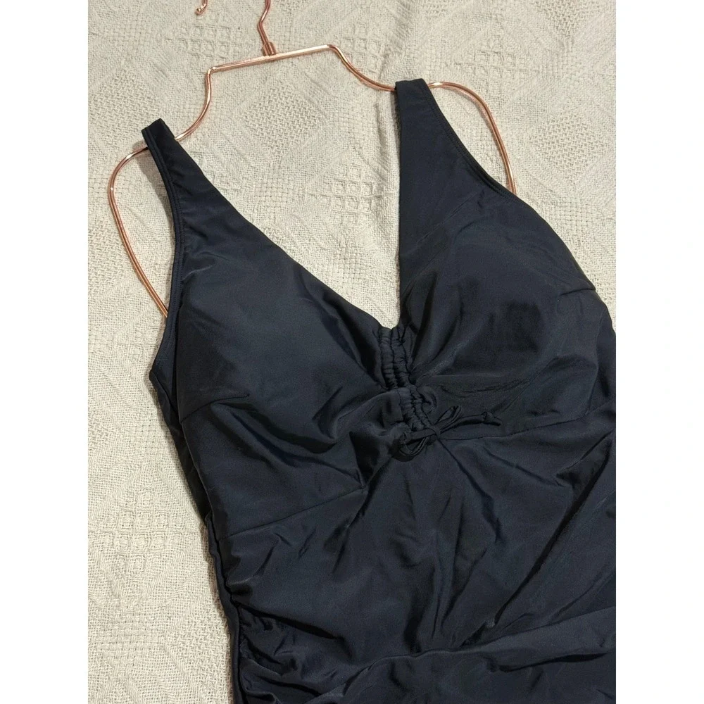 B2PRITY Black One‎ Piece Swimsuit Ruched V Neck Tummy Control Bathing Suit XL